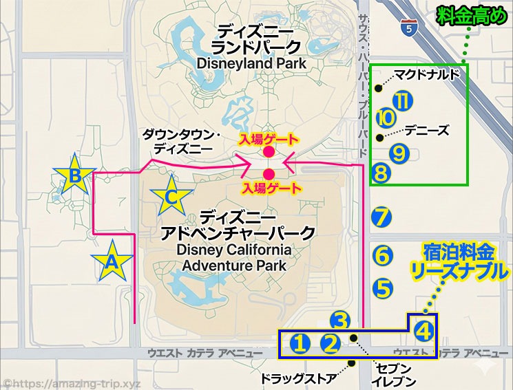 カリフォルニア・ディズニー周辺マップ