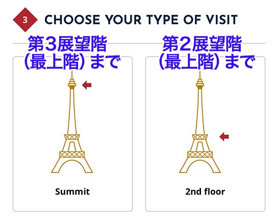 階層を選択 - エッフェル塔の公式予約ページ