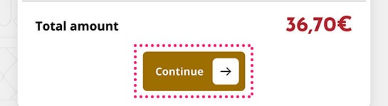「Continue」ボタンをタップして次のステップへ - エッフェル塔の公式予約ページ