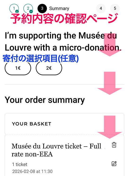 予約内容の確認ページ 寄付金の選択項目(任意)