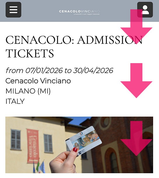 CENACOLO: ADMISSION TICKETSページ