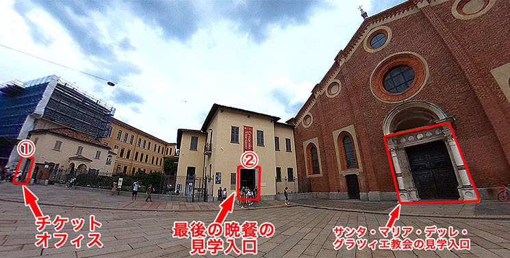 「最後の晩餐」の入り口とチケットオフィスの位置関係