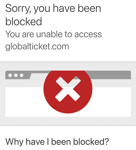 ノートルダム大聖堂 公式予約サイトでアクセスをブロックされた場合の表示画面「Sorry, you have been blocked」