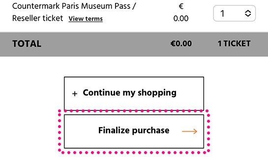 予約枚数を選択後に「Finalize purchase」ボタンをタップ - オランジュリー美術館 公式予約サイト