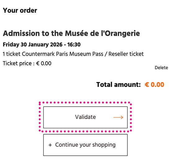 予約内容の確認画面（オーディオガイド選択後） - オランジュリー美術館 公式チケット予約ページ