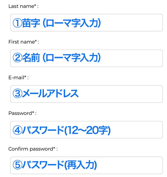 アカウント登録画面の必須入力項目（上部） - オランジュリー美術館 公式チケット予約サイト