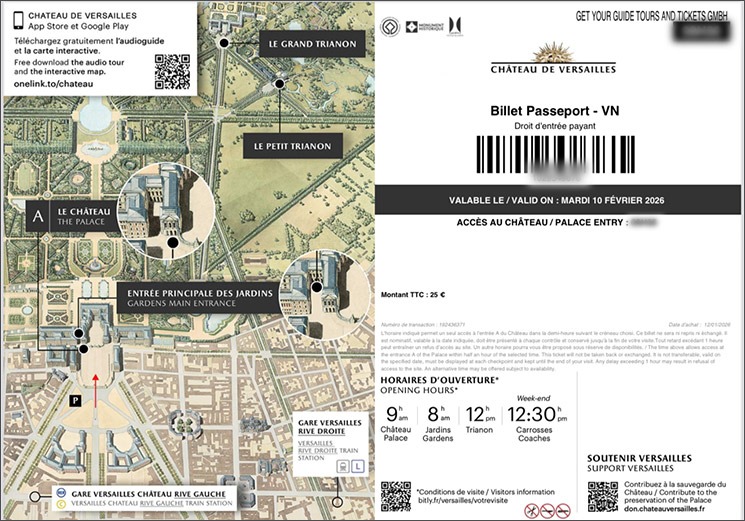 GetYourGuideで購入したヴェルサイユ宮殿「PASSPORT」チケットの実物