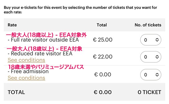 PASSPORTチケットを選択した場合のチケット枚数の選択項目