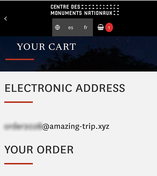 カートページ - メールアドレスと予約内容の確認