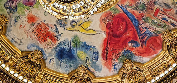 マルク・シャガールの天井画「夢の花束」のワーグナー作品部分