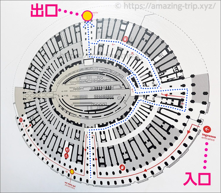 コロッセオ 1階の見学ルートと出口までの導線