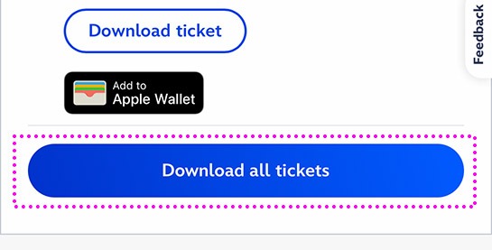 パリ ディズニーランドの公式HP - チケット購入の完了ページ内のチケットのダウンロードボタン