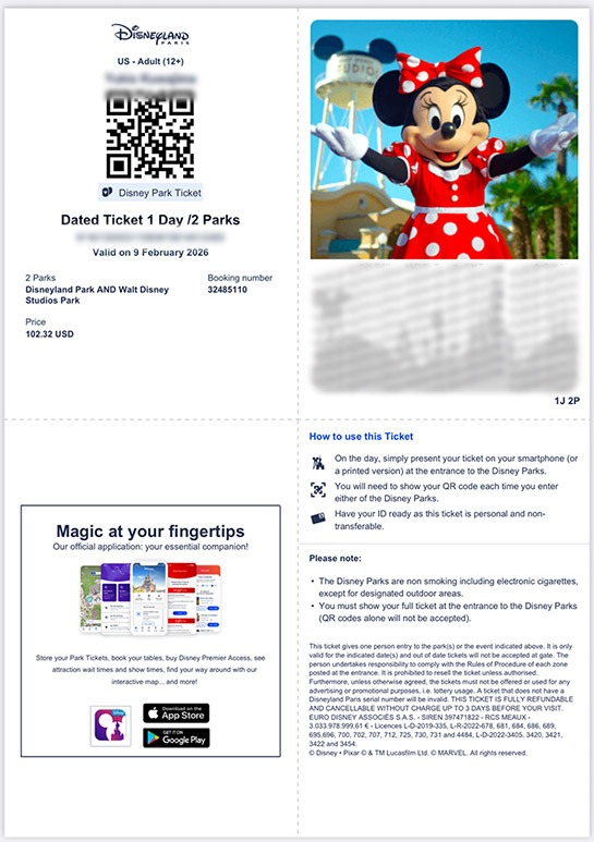 パリ ディズニーランドのEチケット 2026年度版