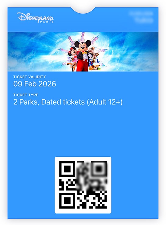 パリ ディズニーランドのEチケット（Apple Wallet版）