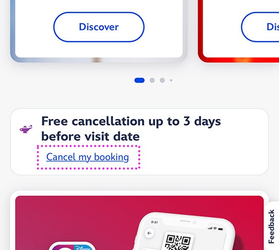 パリ・ディズニーランド公式HPの「Cancel my booking」ボタン 