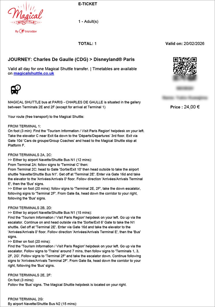 Magical Shuttle(マジカルシャトルバス)の公式予約書(乗車チケット)