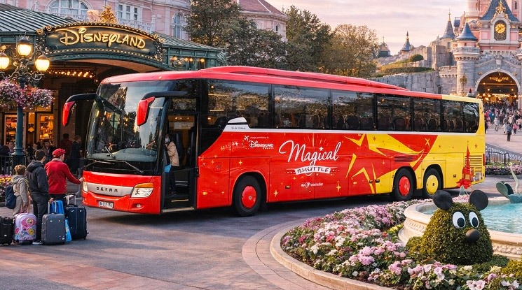 ディズニーランド・パリに到着するMagical Shuttle（マジカルシャトル）